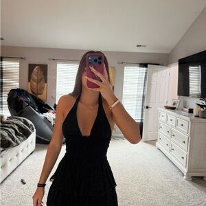 Black Halter Tiered Sundress - Women's Dress